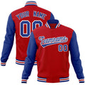 Custom Red Royal-White Raglan Sleeves Varsity Full-Snap Letterman Jacket