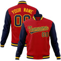Custom Red Navy-Gold Raglan Sleeves Varsity Full-Snap Letterman Jacket