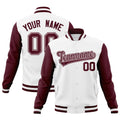 Custom White Crimson-White Raglan Sleeves Varsity Full-Snap Letterman Jacket