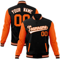 Personalized Black & Orange & White Color Block Cotton-Blend Full-Snap Varsity Jacket - front view