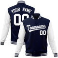 Personalized Navy & White Color Block Cotton-Blend Full-Snap Varsity Jacket - front view