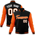 Personalized Black & Orange & White Color Block Cotton-Blend Full-Snap Varsity Jacket - front view