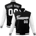 Personalized Black & White Color Block Cotton-Blend Full-Snap Varsity Jacket - front view