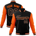 Custom Black & Orange Color Block Cotton-Blend Full-Snap Varsity Jacket - front view