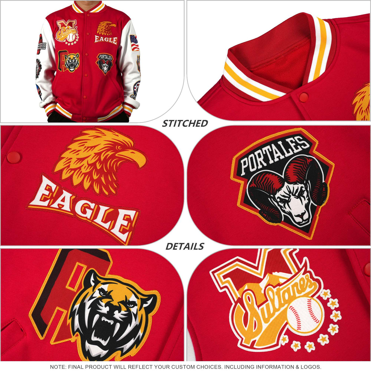 Custom Red Red-Black Varsity Jacket Full-Snap Embroidered Logo & Name Letterman