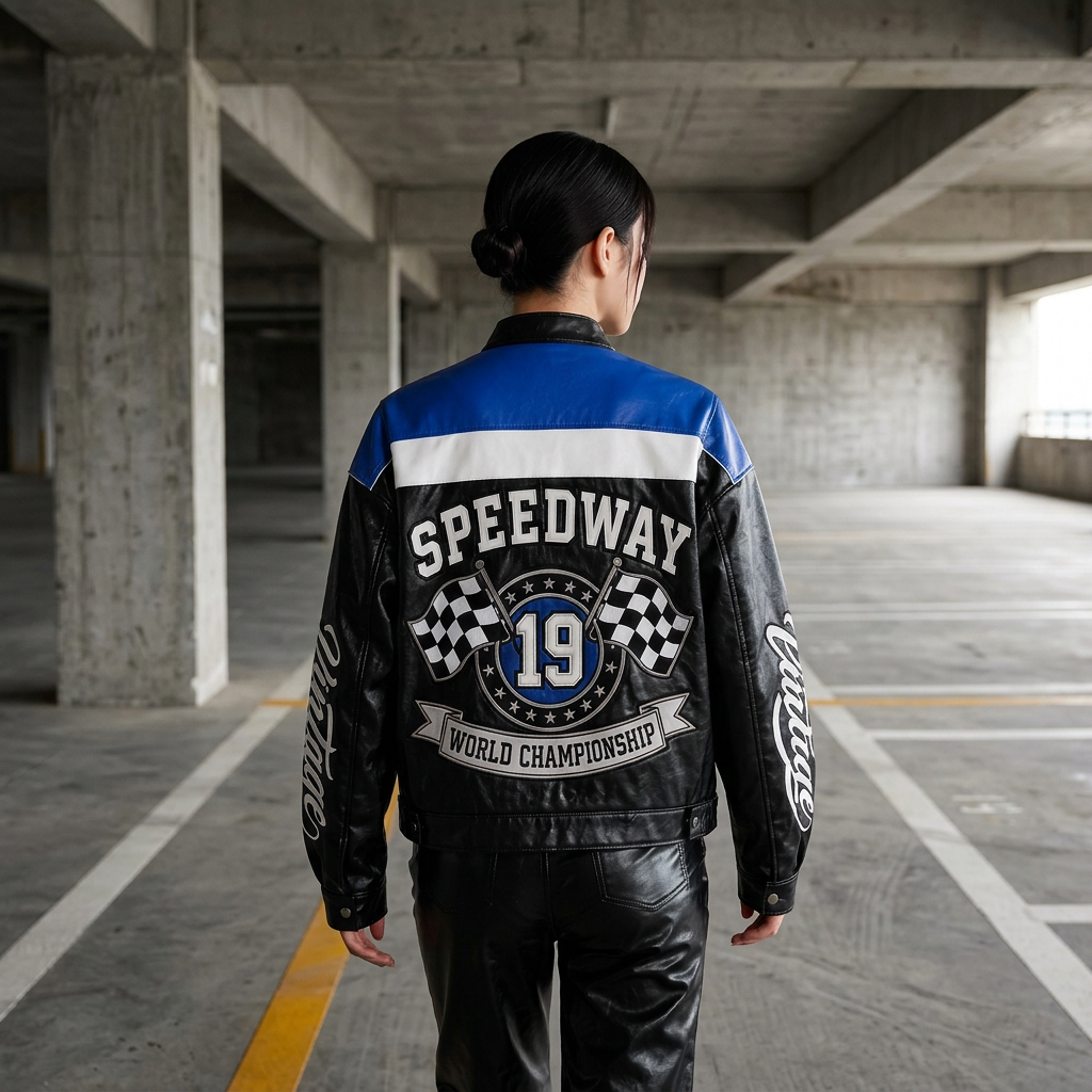 Speedway 19 Vintage Faux Leather Racing Jacket - Colorblock Moto Streetwear