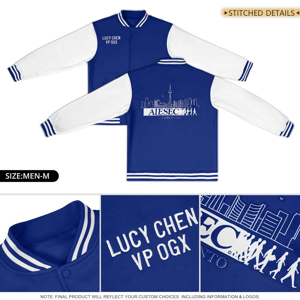 Custom White Powder Blue-White Letterman Jacket with Contrast Sleeves Varsity Full-Snap